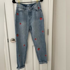 High wasted mom jeans with cute strawberry embroideries. Only worn once.